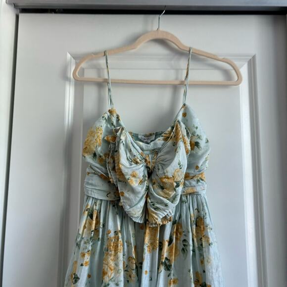 By the River Sweet Life Tiered Bow Front Midi Dress Sz S Sage Wedding Guest - Picture 3 of 11